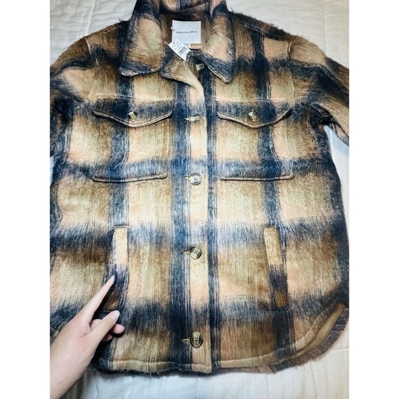 AMERICAN EAGLE Oversized Brushed Brown Plaid Shacket Women's MEDIUM NWT - Picture 4 of 11